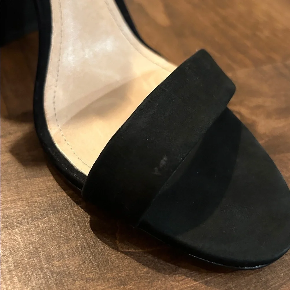 Schutz Black Suede Block Heel Ankle Strap Heels